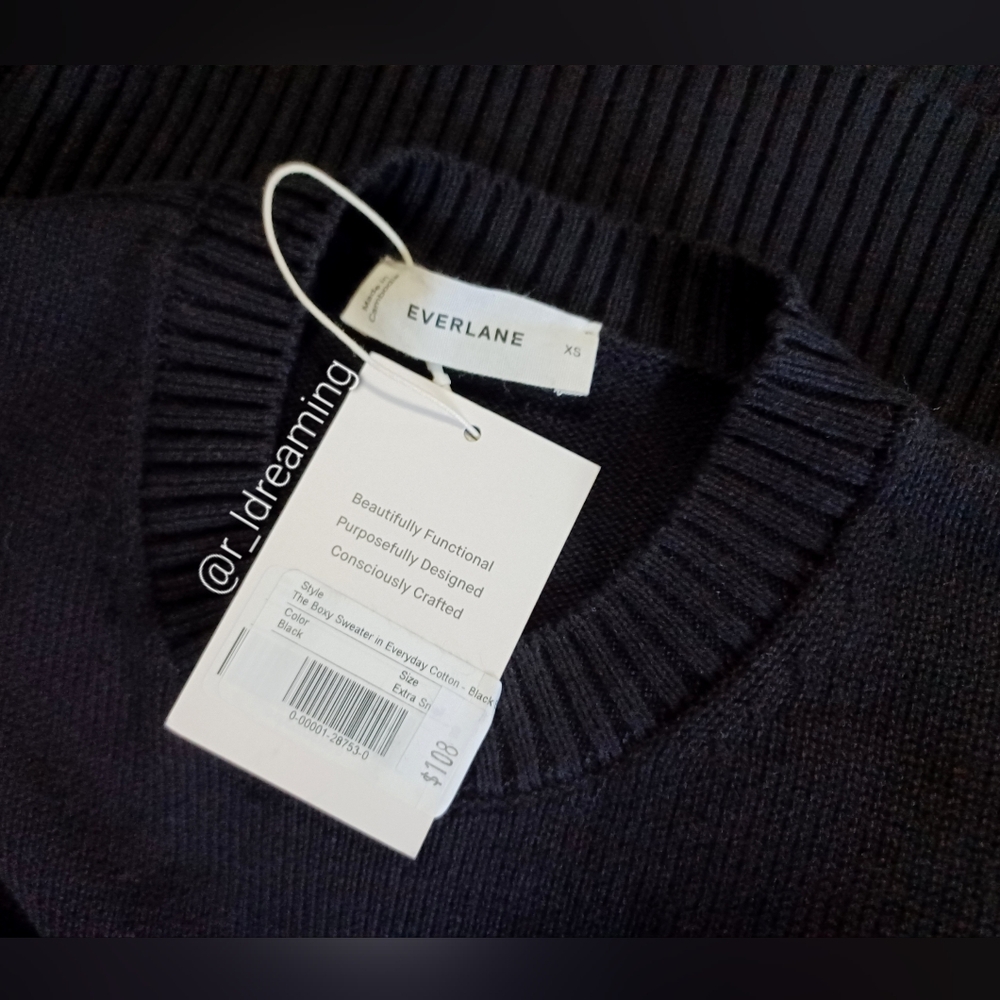 NWT Everlane The Boxy Sweater in Everyday Cotton Size XS In Black - Picture 4 of 11